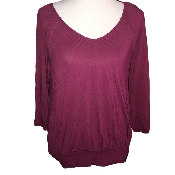 Apt. 9 Tops - APT9 PURPLE 3/4 SLEEVE ROUNDED VNECK PULLOVER BLOUSE MEDIUM
